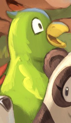 Un oiseau vert (mascotte du projet papagayo, que je ne connaissais) pas dans la cohue des mascottes.